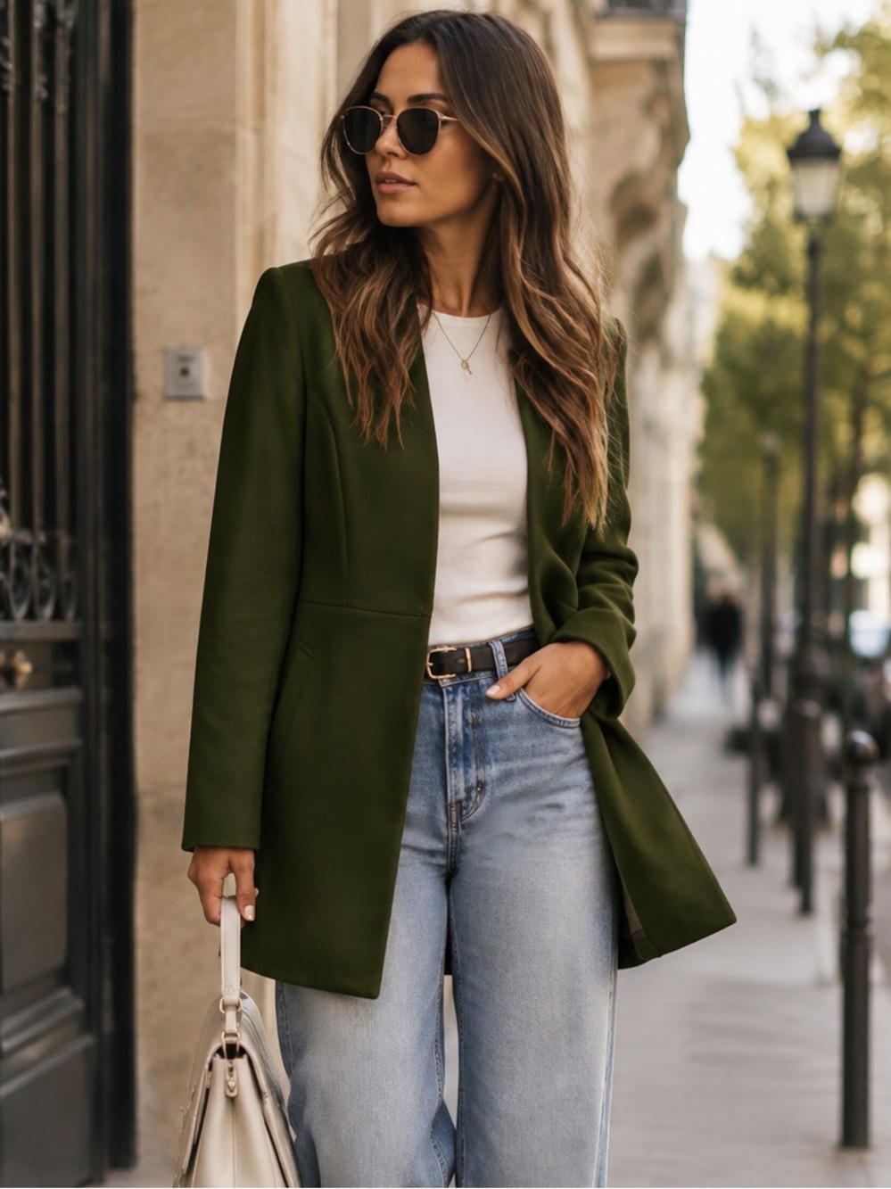 ShopEvelynne Olive Green Tailored Open-Front Blazer